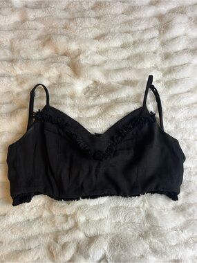 Blue Blush Black Fringe Crop Cami